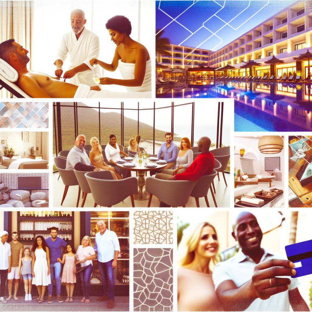 Collage of hotel experiences including spa treatments, dining, family stays, and poolside leisure highlighting omnichannel guest experience and resort loyalty programs Collage of hotel experiences including spa treatments, dining, family stays, and poolside leisure highlighting omnichannel guest experience and resort loyalty programs